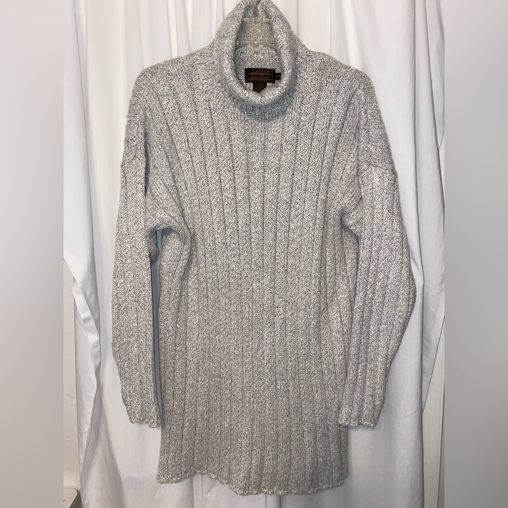 Eddie Bauer Vtg Gray Heather Chunky Cable Knit Oversized Turtleneck Sweater Sz M